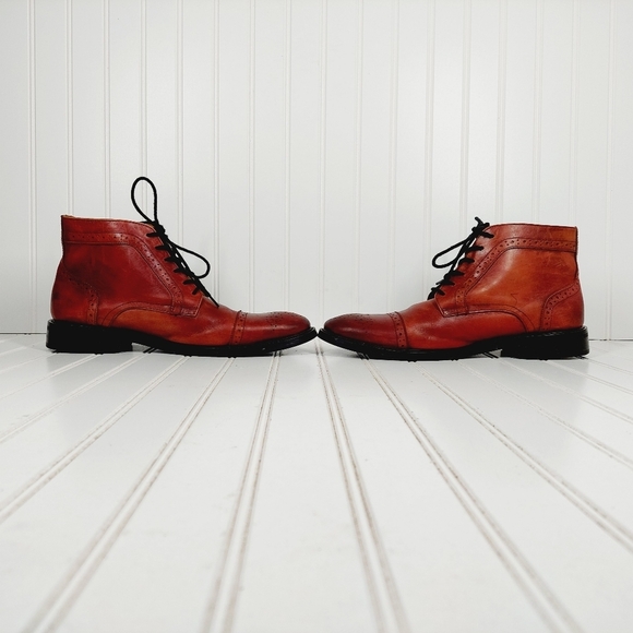 La Milano Men's Burgundy Leather Lace Up Cap Toe Brogue Ankle Boot C373 - Picture 8 of 13